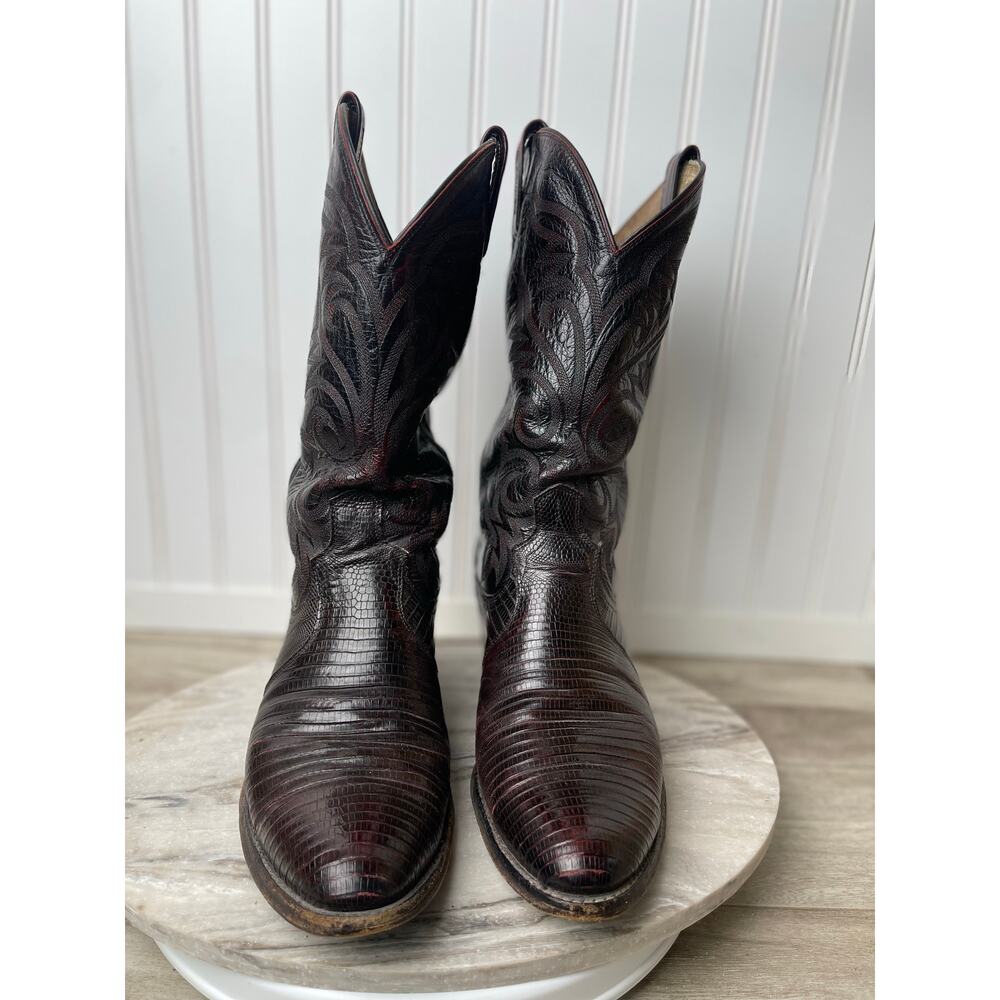 Dan Post 16731 Black Cherry Teju Lizard Cowboy Boots Mens 9 EW VTG 1994 Western